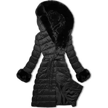 Černý péřový zimní kabát s kožešinovou kapucí J Style (11Z8095) odstíny černé M (38)