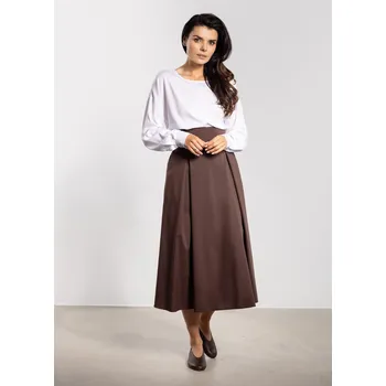 Dámská sukně Elegantní midi sukně s vysokým pasem a zavazováním A738 Barva: Čokoládová, Velikost: L