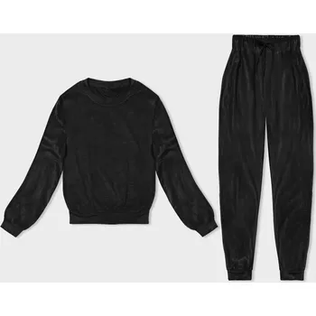 Dámská halenka Černá dámská velurová souprava (8C1173-3) odstíny černé L (40)