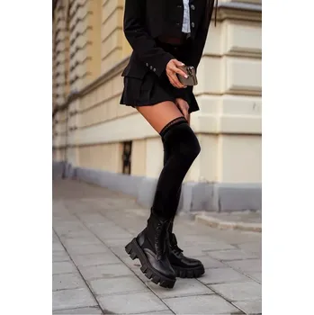 Dámské punčochy Bavlněné ponožky s úzkou krajkou 0934.000 černá 37-41