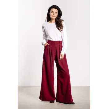 Dámské kalhoty Elegantní kalhoty s širokými nohavicemi a vysokým pasem A743 Barva: Vínová, Velikost: XL