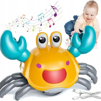 LEZOUCÍ KRAB CHODÍCÍ UTÍKAJÍCÍ INTERAKTIVNÍ AKUMULÁTOR ZVUK SVĚTLA