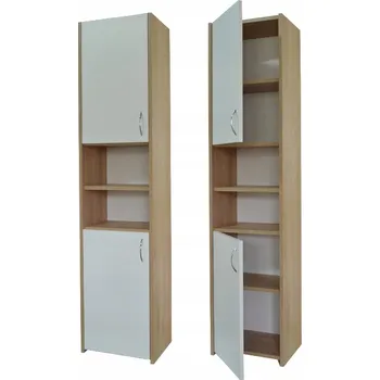 Šatní skříň Koupelnový sloupek Adaś 2D Sonoma + Bílá dvířka 30 cm