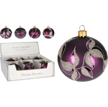 Vánoční dekorace Vánoční skleněná koule 10 cm - ručně foukaná, fialová ve 4 designech