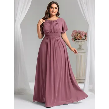 Dámské šaty Skládané šaty pro družičku s kulatým výstřihem Barva: Purpurová, Velikost: 4XL