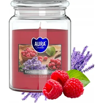 Svíčka Velká vonná svíčka ve skle s víčkem Aura Malina - Bílá Levandule