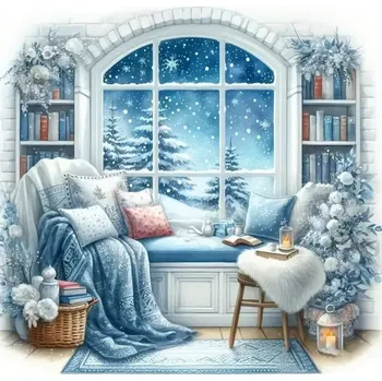 Diamantové malování Diamantové malování - Zimní koutek + perleťové kamínky (50 x 50)