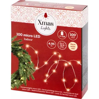 Vánoční dekorace Světelný řetěz na drátu, 100 LED, 495 cm, na baterie, teplá bílá