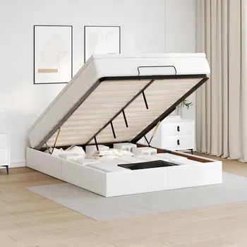 Postel Osmanský rám postele s matrací bílý 140x190cm umělá kůže Bílá 3311037