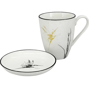 Stolování by inspire Set 2 ks - Hrnek 450ml a mistička Bird, bílá/černá/zlatá