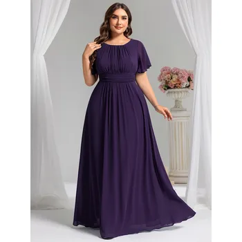 Dámské šaty Skládané šaty pro družičku s kulatým výstřihem Barva: Fialová, Velikost: 6XL