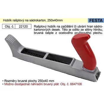 Sada nářadí Hoblík rašplový na sádrokarton 250x40mm 0.223 Kg NÁŘADÍ Sklad2 22120 (0.223 Kg NÁŘADÍ Sklad2 22120)