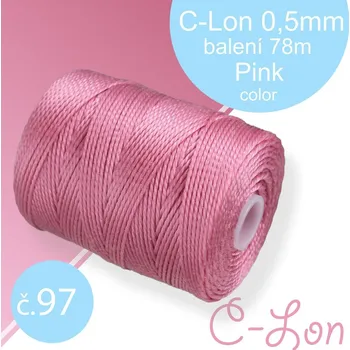 Nit Nylonová nit C-Lon pevná korálková nit. Barva 97 Pink. Síla nitě 0,5mm. Balení 78m na cívce.