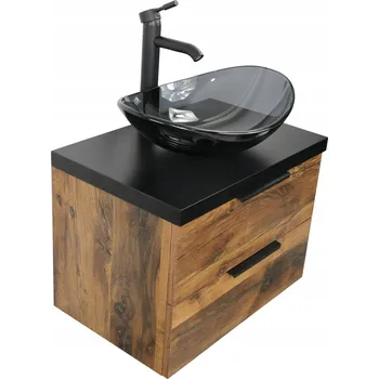 Koupelnový nábytek SMONTOVANÁ SKŘÍŇKA POD UMYVADLO | 60 CM | DUB HUNTON | DESKA ČERNÁ MATNÁ LAKOVANÁ