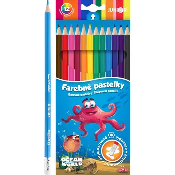 Pastelka Pastelky JUNIOR Ocean World šestihranné/gumovatelné - sada 12 ks