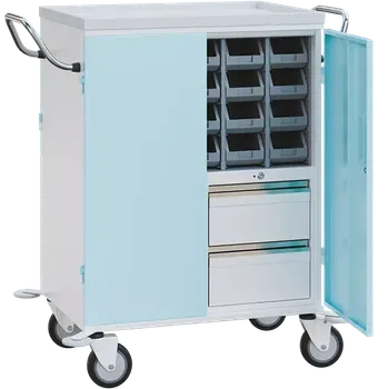 MEDICAB DUO, nemocniční vozík na léky a zdravotnický materiál, 4-dveřový, zámek, bílá/tyrkysová