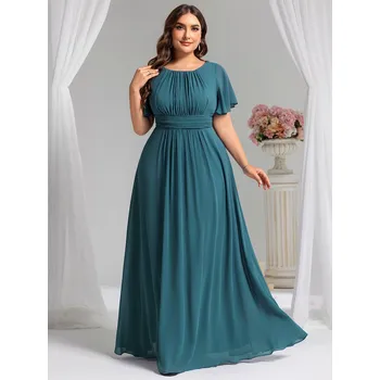 Dámské šaty Skládané šaty pro družičku s kulatým výstřihem Barva: Tyrkysová, Velikost: 5XL