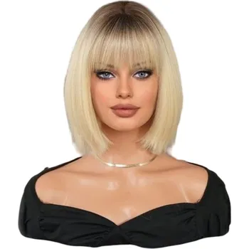 Paruka Paruka s ofinou blond s odrosty po ramena jako PŘIROZENÉ + čepice