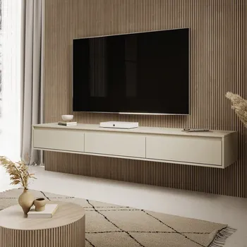 Televizní stolek Závěsná TV skříňka kašmír, dvířka bez úchytek, 200 x 38 x 23,5 cm SILK