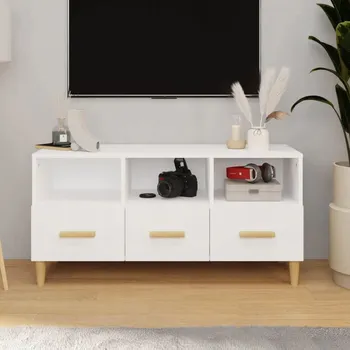 Televizní stolek TV stolek, bílý, vysoký lesk, 102x36x50 cm