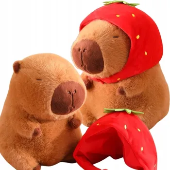 plyšák KAPYBARA V ČEPICI JAHODA PLYŠÁK HRAČKA PLYŠÁK 25 cm