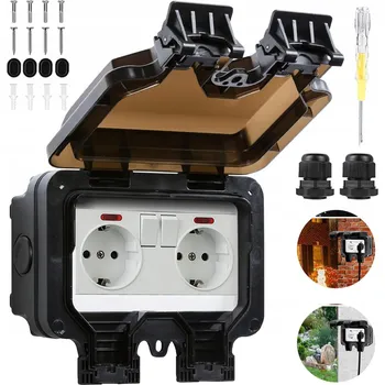 Elektrická zásuvka Dvojitá vodotěsná zásuvka šedá IP66 s uzemněním