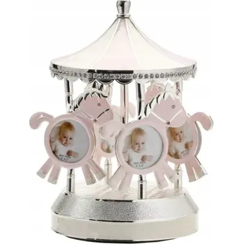 hrací skříňka Hrací Skříňka kolotoč stříbrný růžový pro holčičku + rámečky
