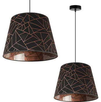 Závěsné svítidlo, látkové stínidlo kuželové 35 cm, černé s měděným vzorem