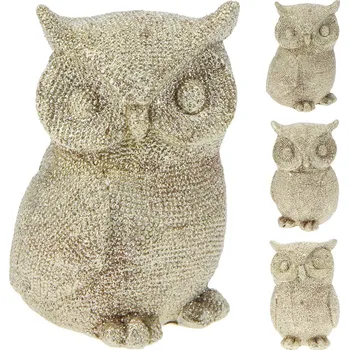 Vánoce Figurka moudré sovy 9 cm, zlatá třpytivá barva (3 pózy v sedě)