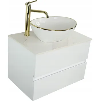 Koupelnový nábytek SMONTOVANÁ LAKOVANÁ SKŘÍŇKA POD UMYVADLO 60 CM + DESKA HPL SLIM VZHLED MARMORU