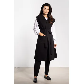 Dámská vesta Dlouhá dámská fleecová vesta s páskem a kapsami A753 Barva: Černá, Velikost: L