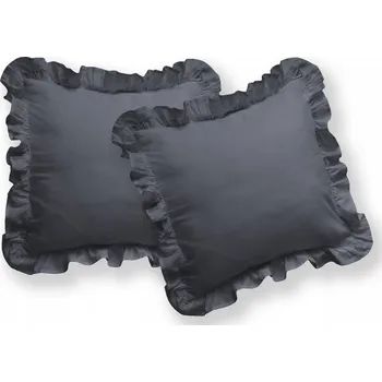 Povlak na dekorativní polštářek Bavlněný povlak na polštář, Hladký 40 x 40 cm GRAFITOVÝ S VOLÁNKEM