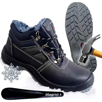 Pracovní obuv Pracovní obuv kotníková Magros Zimní Pánská Obuv s Kožíškem a Ocelovou Špičkou S1 SRC velikost 46