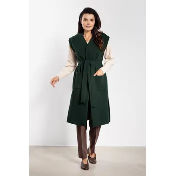 Dámská vesta Dlouhá dámská fleecová vesta s páskem a kapsami A753 Barva: Zelená, Velikost: L