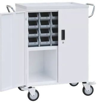 MEDICAB DUO, nemocniční vozík na léky a zdravotnický materiál, 4-dveřový, zámek, bílý