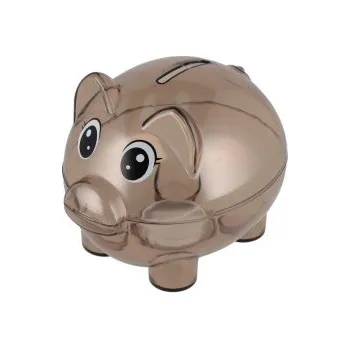 Pokladnička Průhledná plastová pokladnička prasátko hnědé, 11x9cm