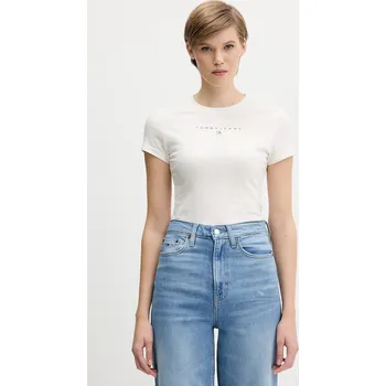 Dámské tričko Bavlněné tričko Tommy Jeans dámské, béžová barva, DW0DW21550 01X, vel. XL