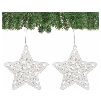 Vánoční ozdoba Vánoční ozdoby - Hvězdy se třpytkami bílé, 8cm, sada 2ks