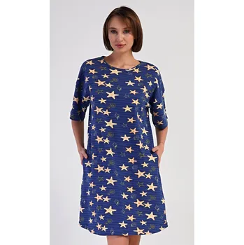 Dámské šaty Dámské domácí šaty s tříčtvrtečním rukávem Hvězdy tmavě modrá 1XL