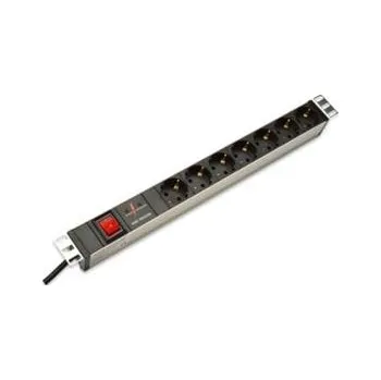 Přepěťová ochrana DIGITUS 1U hliníkový PDU, stojanový, 7x bezpečnostní vývod 16A zástrčka, 250VAC 50/60 Hz, vypínač, přepěťová ochrana