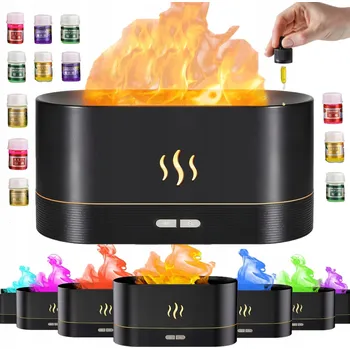 Aroma difuzér ZVLHČOVAČ DIFUZÉR NOČNÍ LAMPA EFEKT PLAMENE LED USB + 12 OLEJŮ