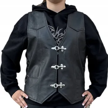 Moto vesta Dámská motocyklová kožená vesta s přezkami -