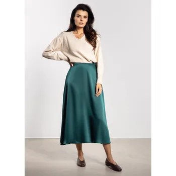 Dámská sukně Saténová midi sukně s vysokým pasem A739 Barva: Zelená, Velikost: S