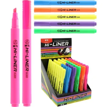 Balení zvýrazňovačů 48 ks M&G Hi-Liner Fluo (mix 6 barev)