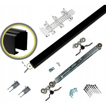 Nábytkové kování Posuvný systém IRON ČERNÝ, upevnění ke stropu, 60 kg, 140 Cm, s dotahovačem