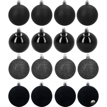 Vánoční dekorace Černé plastové vánoční vánoční baňky 16 ks 5 cm nerozbitné ozdoby na vánoční stromeček