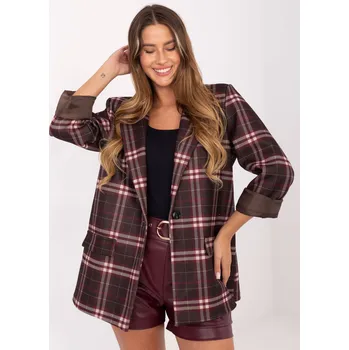 Pánský blejzr Hnědý dámský viskózový károvaný blejzr s ramenními vycpávkami IT-MA-21739.16P-brown Velikost: ONE SIZE