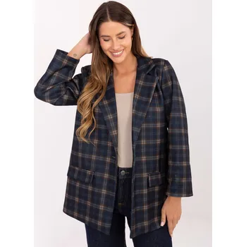 Pánský blejzr Tmavě modrý dámský viskózový károvaný blejzr s ramenními vycpávkami IT-MA-21739.16P-navy Velikost: ONE SIZE