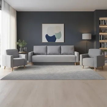 Sedací souprava Sedací sestava OVIEDO | 3+1+1 | rozkládací + úložný prostor | šedá