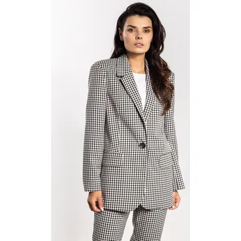 Dámské sako Styloví dámskí kostkovaní sako volného střihu A749 Barva: Černo-Bílá, Velikost: S